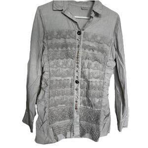 Arte Pura Long Sleeve Shirt, Medium, Cotton Gray Lace artistic boho buttons